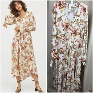 H&M Floral Maxi Dress Women's US 6 Long Sleeve Tie Cuffs Boho Cottagecore
